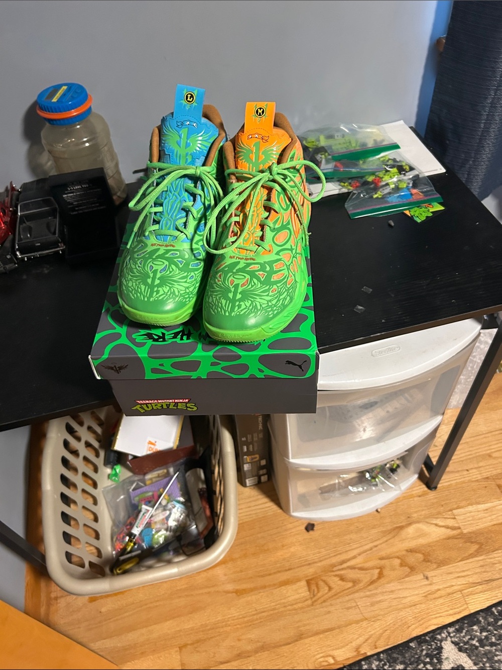 Puma Kids' Neon Green & Blue High-Top Sneakers with Orange Accents - Picture 4 of 4